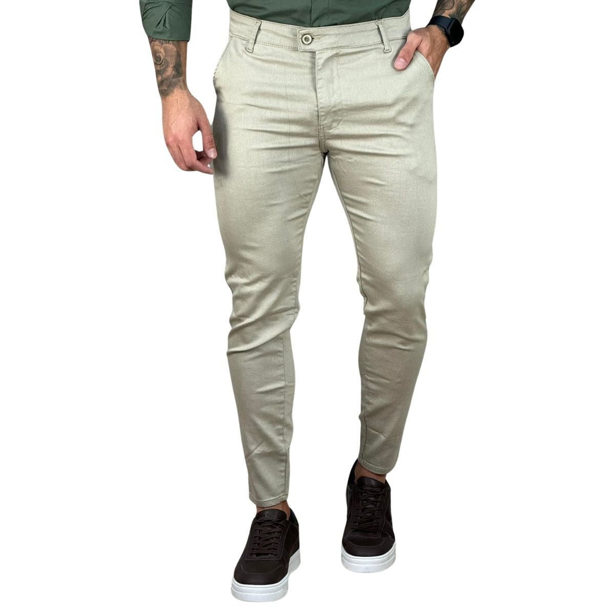 Calça Alfaiataria Caqui Claro Masculina Skinny - Truehero