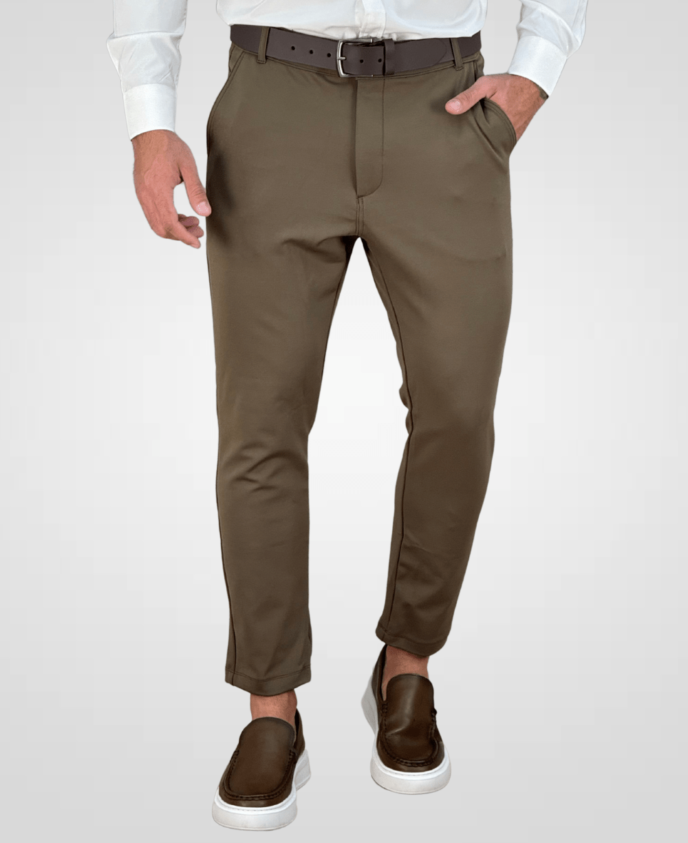 Calça Alfaiataria Caqui Escuro Masculina Slim - DLZ
