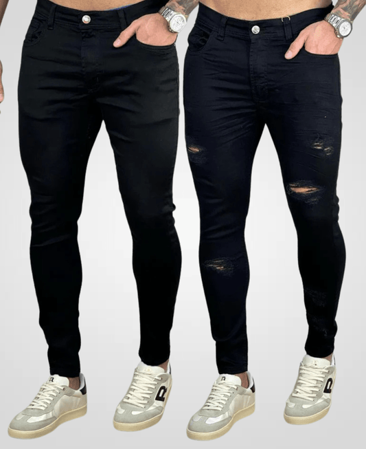 Kit 2 Calças Jeans Preto Destroyed e Lisa Skinny -City Denim