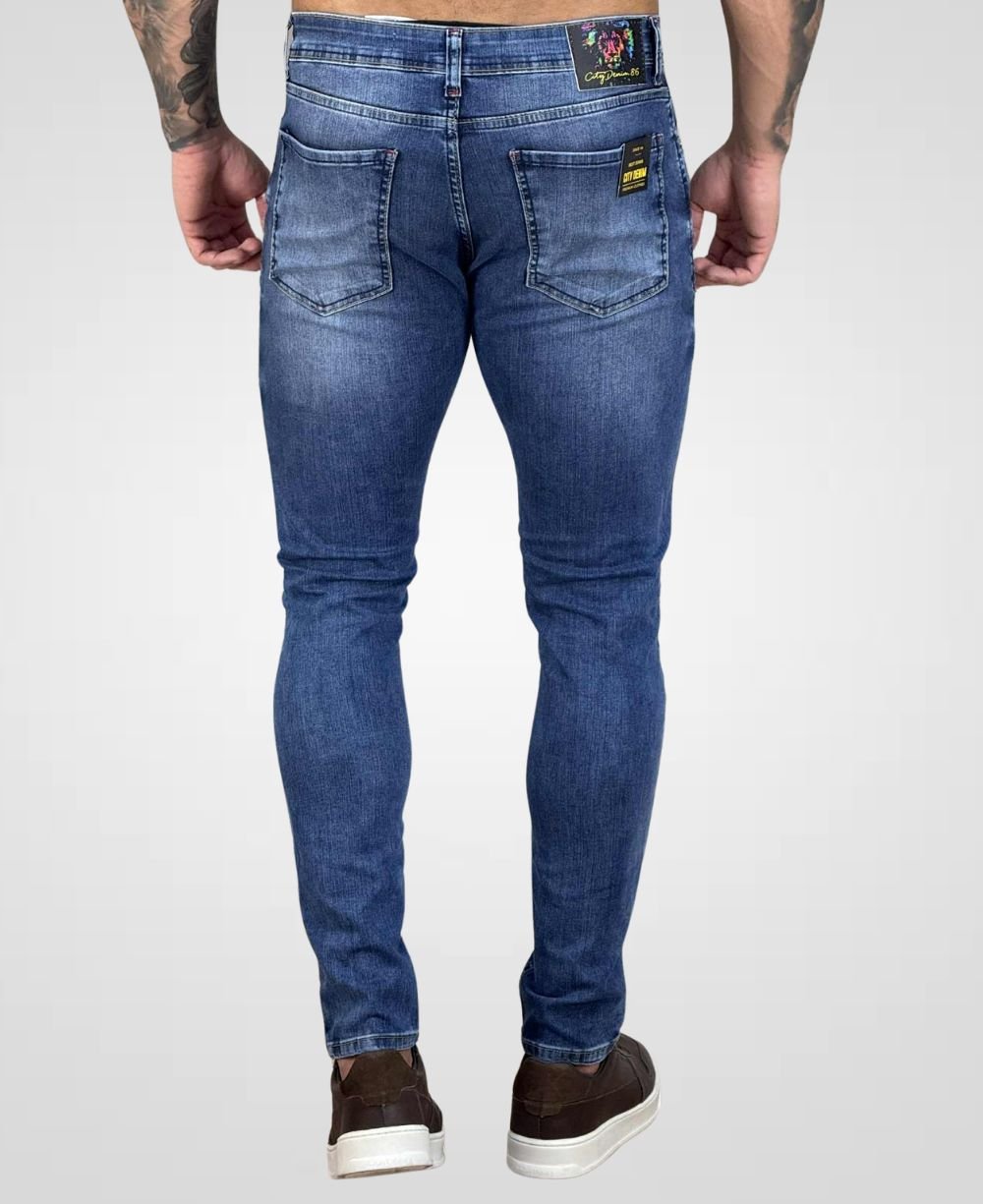 Calça Jeans Mescla Escura Masculina Super Skinny -City Denim