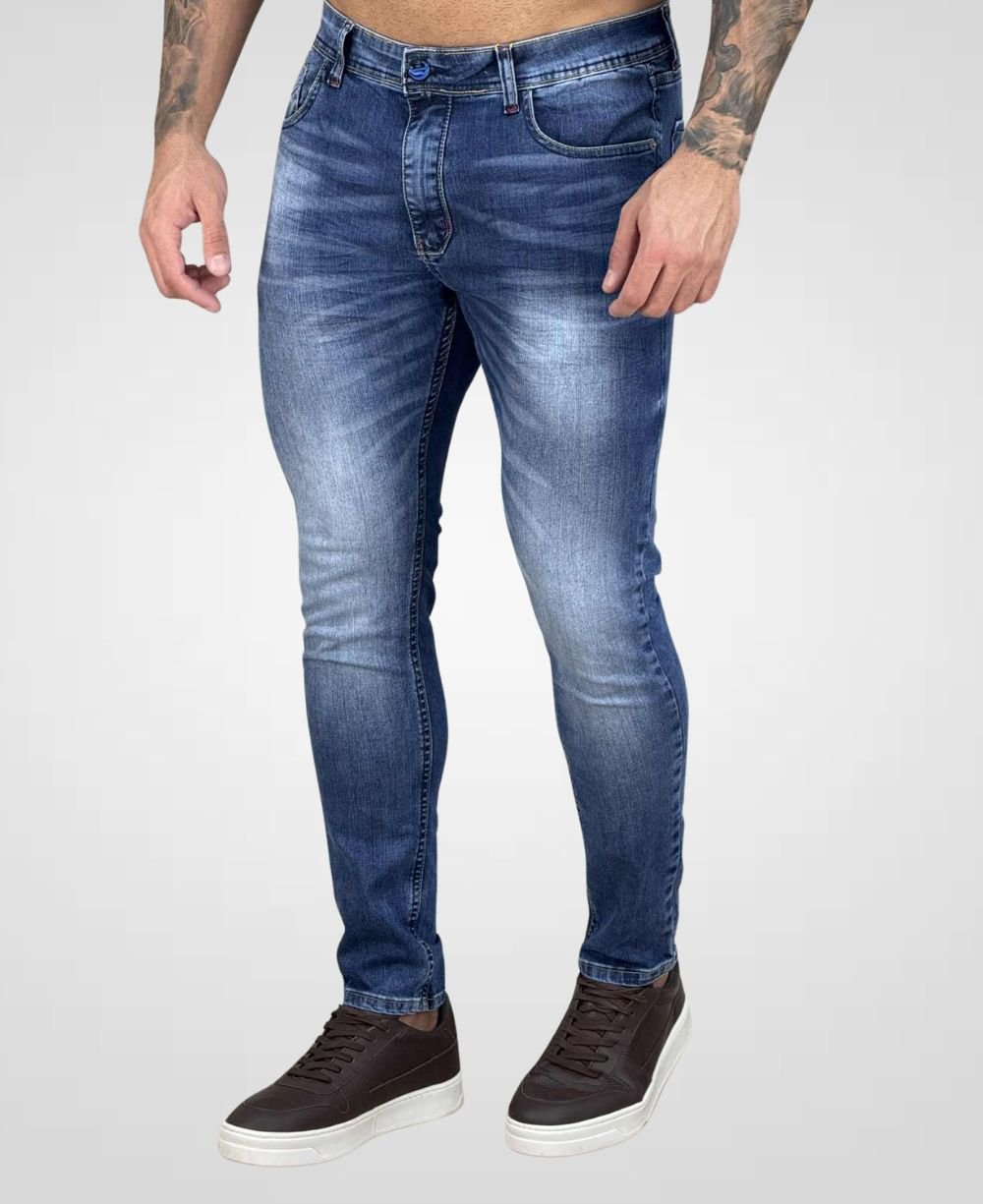 Calça Jeans Mescla Escura Masculina Super Skinny -City Denim